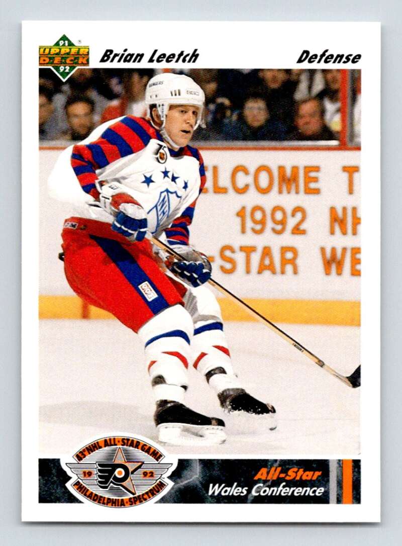 Brian Leetch skating in New York Rangers uniform for Upper Deck hockey card