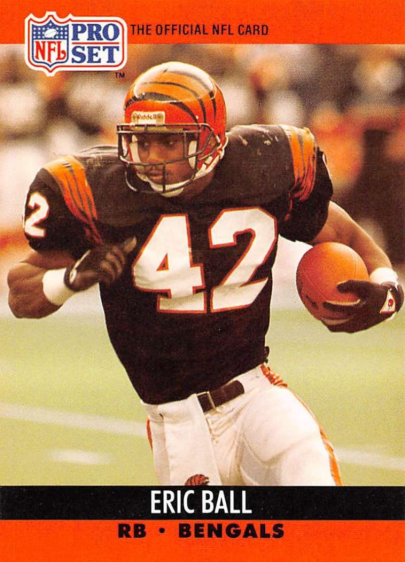 NFL Pro Set football card of Eric Ball, Cincinnati Bengals running back number 42