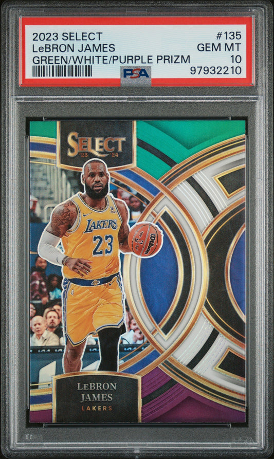 LeBron James 2023 Panini Select #135 Green White Purple Prizm PSA 10 -