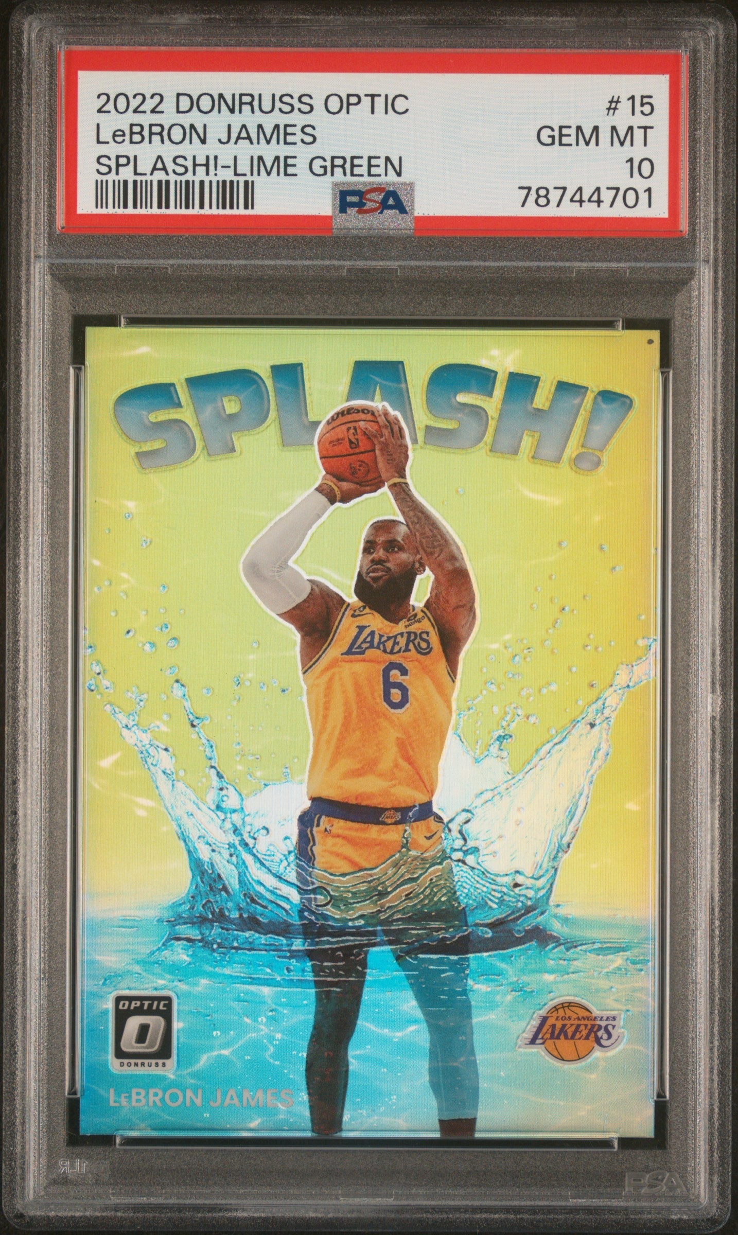 LeBRON JAMES 2022 Panini Donruss Optic Splash! #15 Lime Green PSA 10 GEM MINT