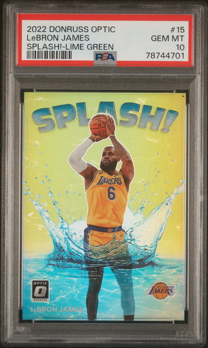 LeBRON JAMES 2022 Panini Donruss Optic Splash! #15 Lime Green PSA 10 GEM MINT