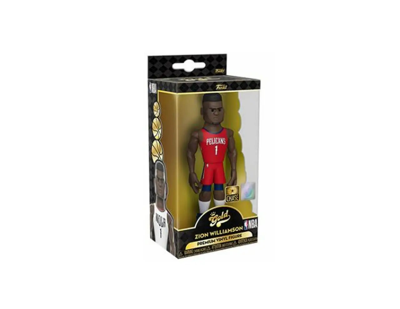 Action figure of a basketball player in a red Houston Rockets jersey, premium vinyl figure