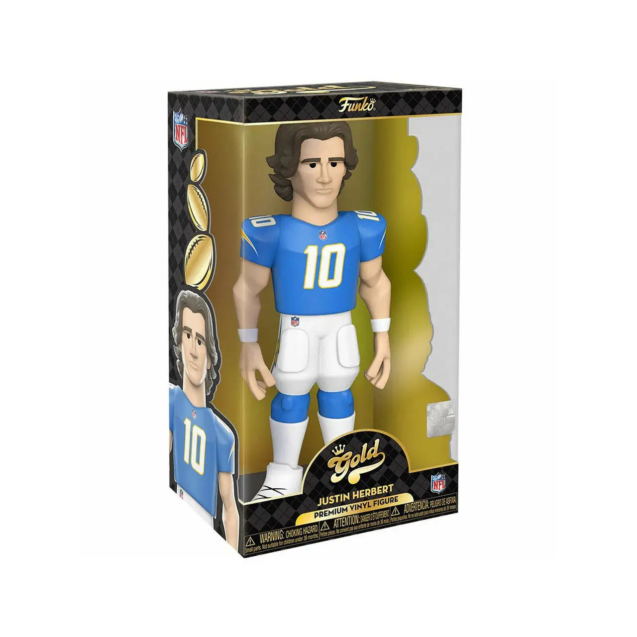 Funko Gold premium vinyl figure of Justin Herbert in blue jersey number 10