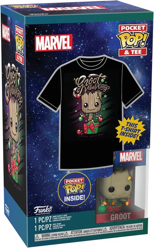 Funko Pop Groots in a Pocket Pop! T-shirt and trading cards holiday gift set