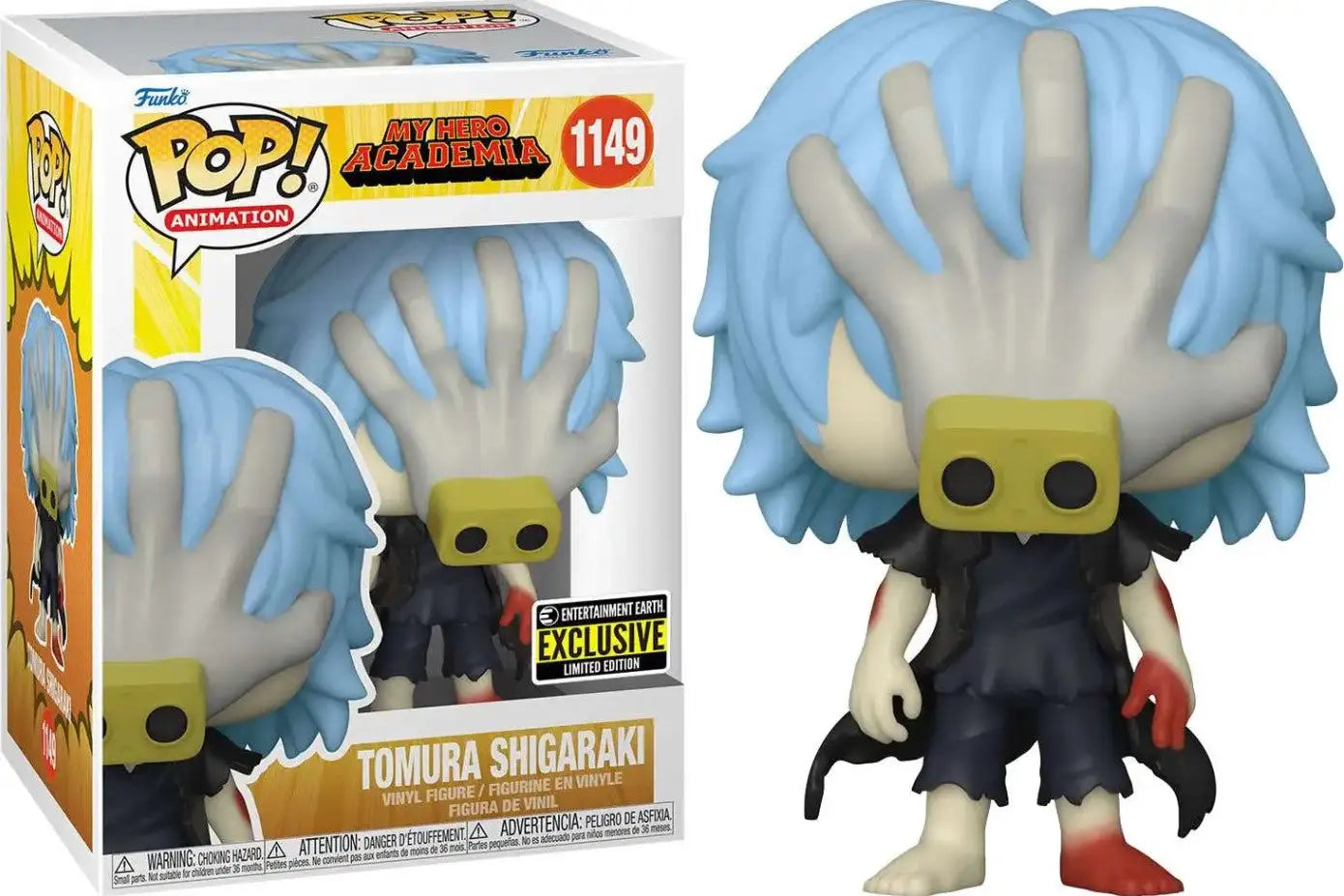 Funko Pop Animation 1149 figure of Tomura Shigaraki with blue hair and black clothing