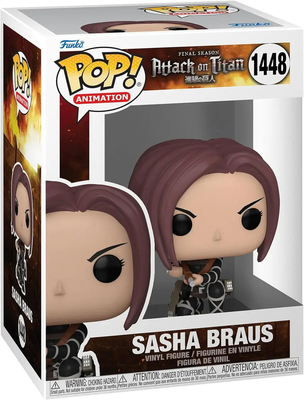 Funko Pop Sasha Braus figure from Attack on Titan, perfect for anime collectors and trading cards