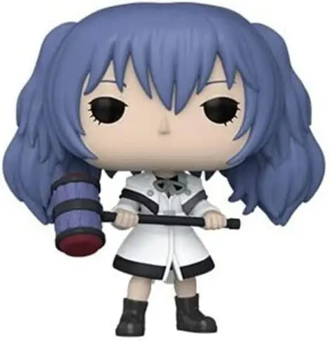 Anime-style Saiko Yonebayashi figurine from Tokyo Ghoul with blue hair and hammer