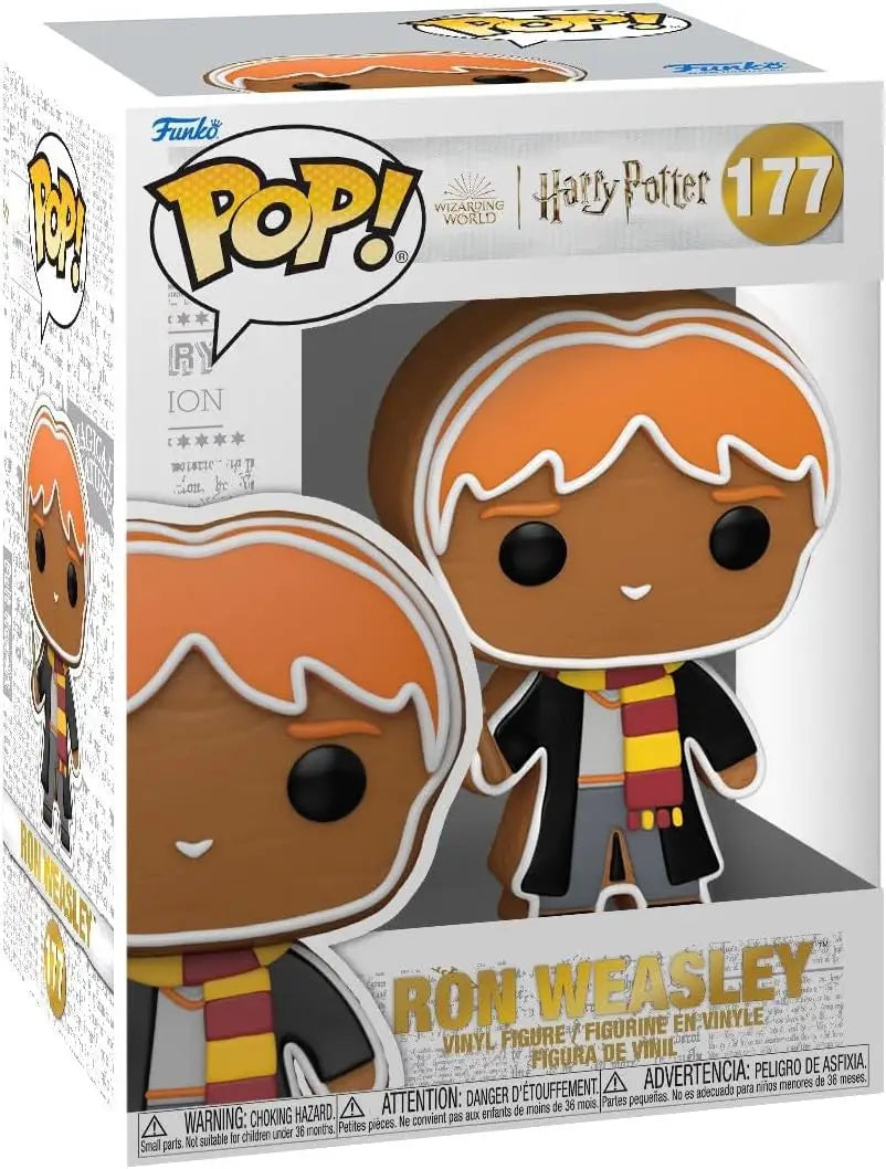 Funko Pop Harry Potter Gingerbread Ron Weasley #177 in Hogwarts robes and Gryffindor scarf