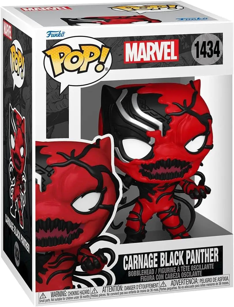 Funko Pop Marvel figure featuring Carnage Black Panther in red and black symbiote form