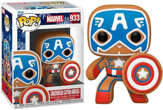 Funko Pop Marvel Holiday Gingerbread Captain America figure with blue mask and shield