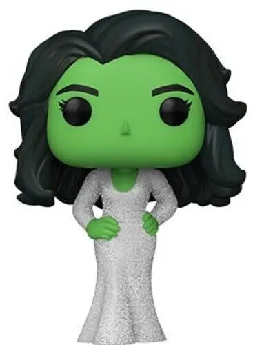 Funko Pop Marvel Studios She-Hulk Glitter figurine of a green-skinned woman in white dress