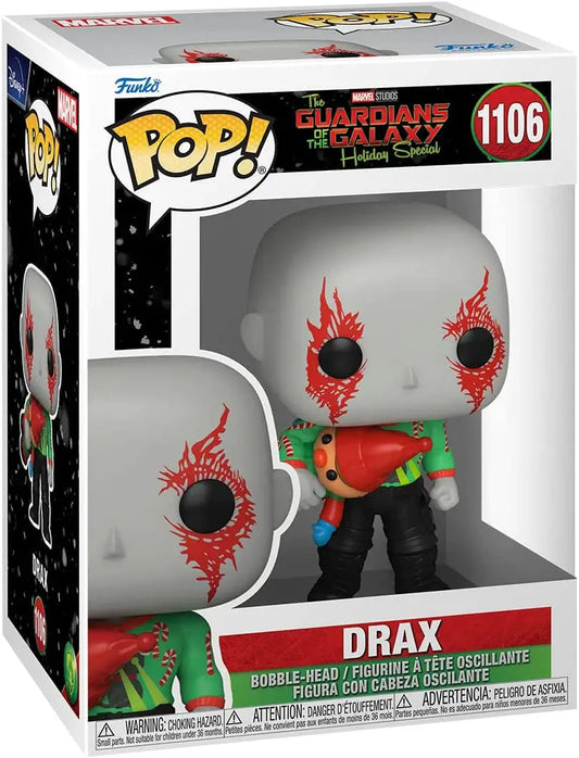 Drax Funko Pop! figure from Guardians of the Galaxy Holiday Special with red markings