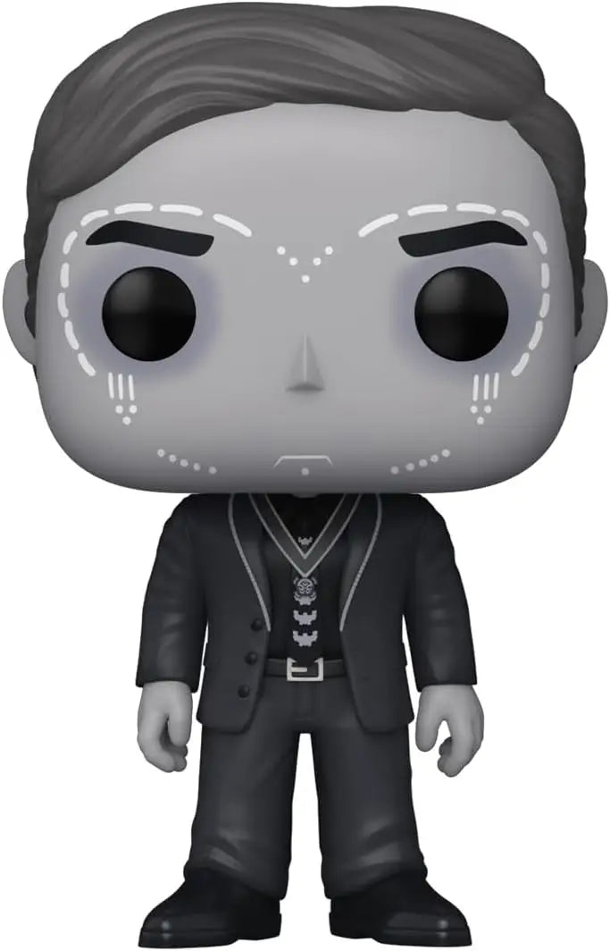 Funko Pop Marvel Werewolf By Night Jack Russell figurine in black suit with white markings