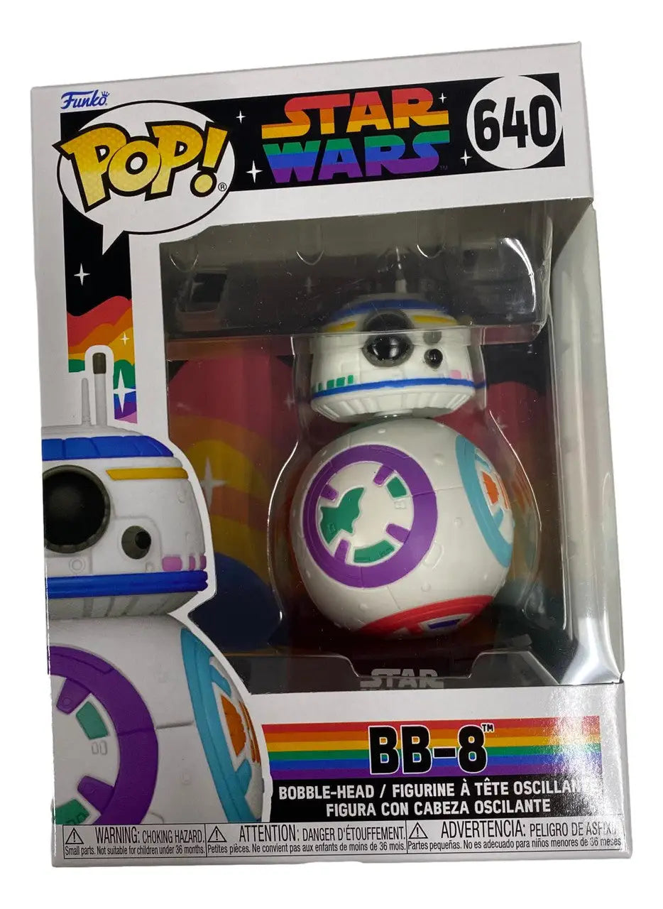 Funko Pop Star Wars Pride 2023 BB-8 figurine with rainbow accents