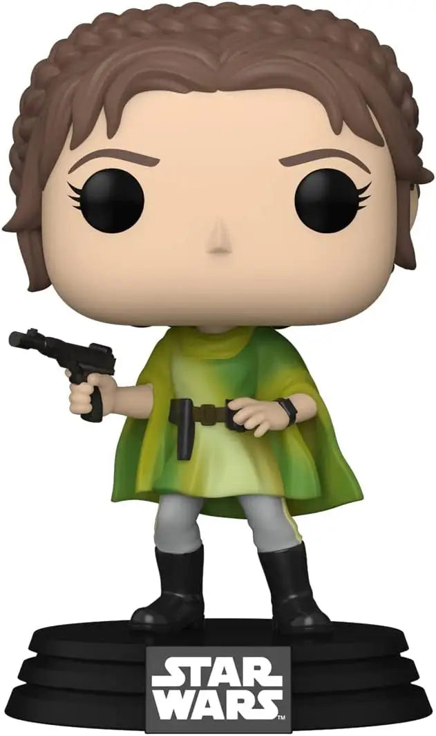 Funko Pop Star Wars figurine of Princess Leia holding a blaster pistol from Return of the Jedi