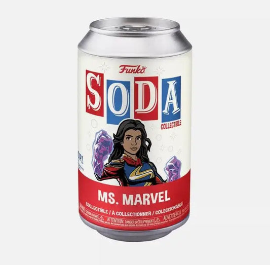 Funko Soda collectible can featuring Marvel Ms. Marvel with vibrant red and blue design