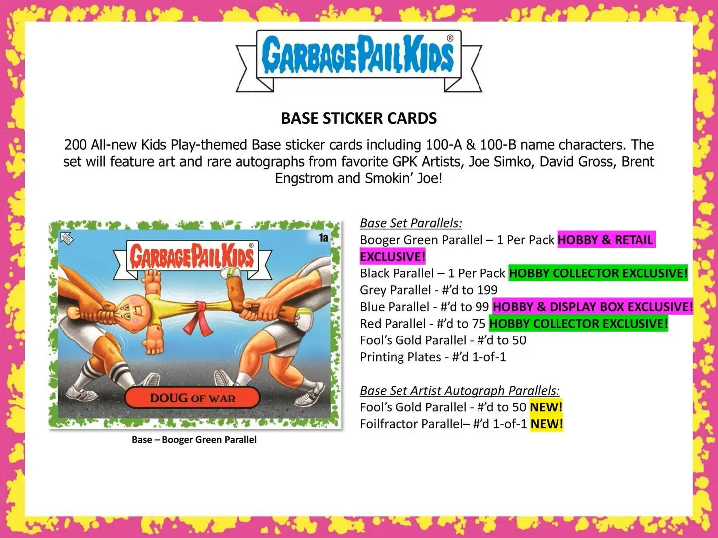 Promotional advertisement for Garbage Pail Kids hobby collector exclusive sticker cards