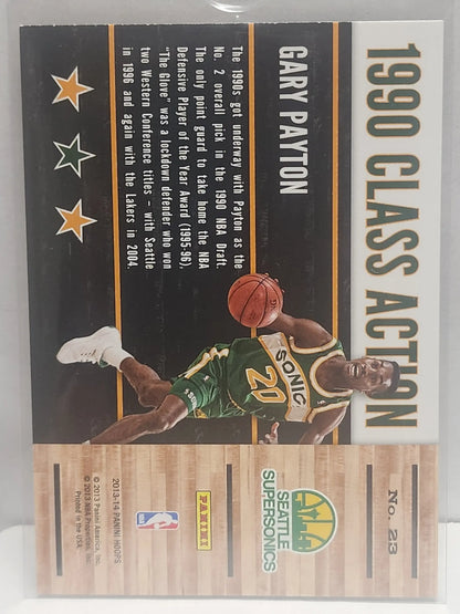 Basketball trading card of Gary Payton in Seattle SuperSonics jersey, Panini Hoops Buyback Auto