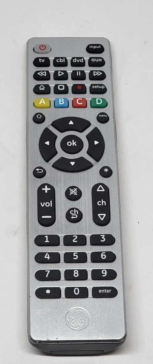 Silver GE General Electric 33709 Ultra Pro universal TV remote with black buttons