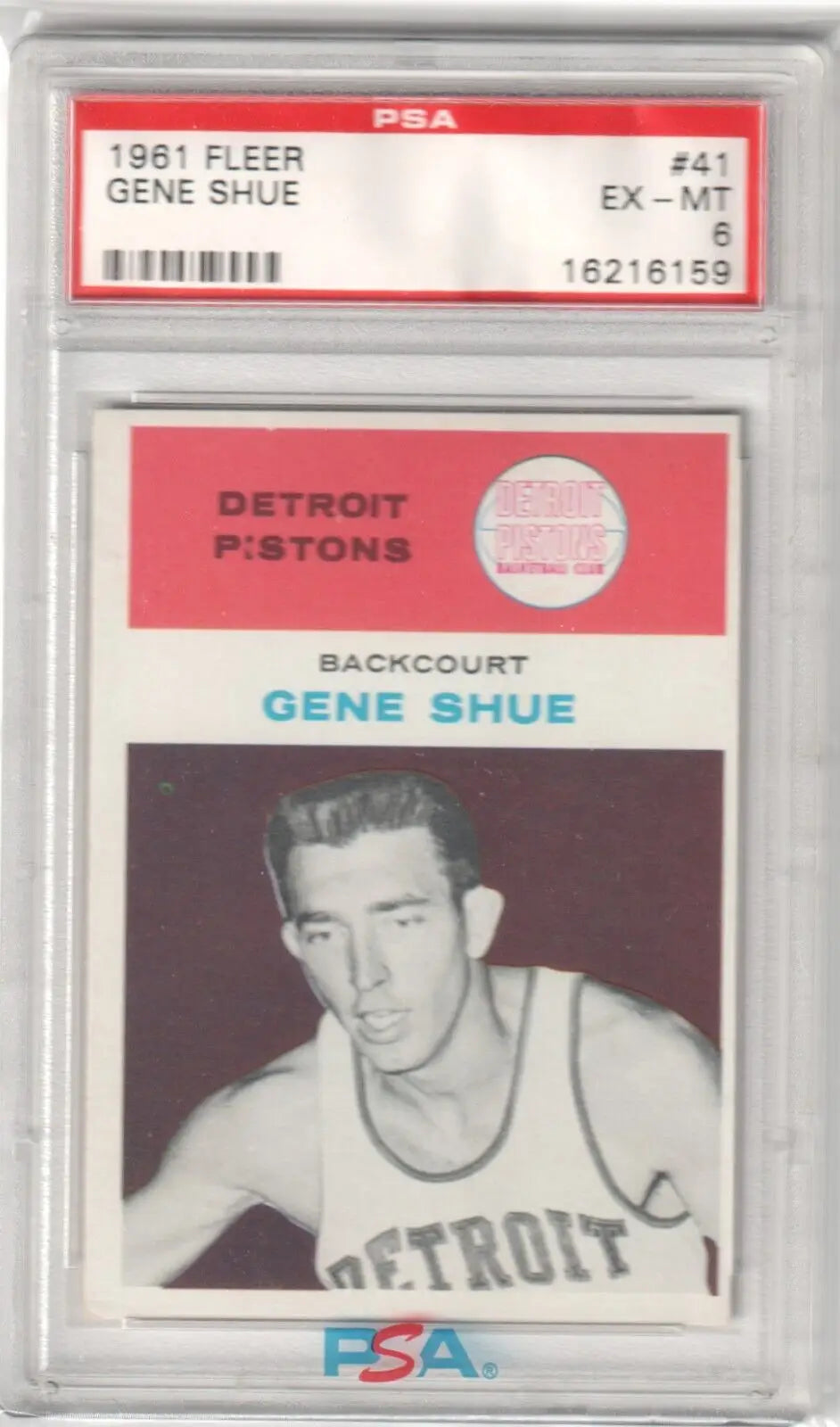 PSA-graded 1961 Fleer Basketball Card of Gene Shue, Detroit Pistons, Columbia Hobby