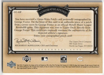 Baseball card certificate of authenticity for George Foster Autograph Auto Jersey 1/5 REDS