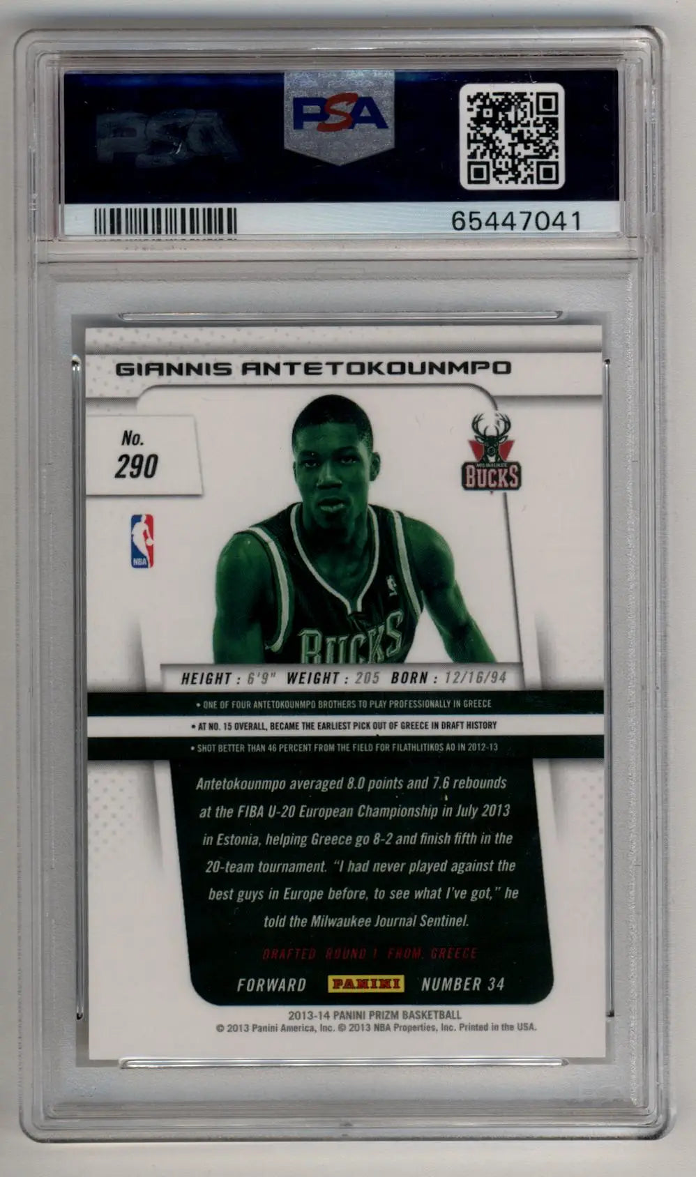 Giannis Antetokounmpo 2013-14 Panini Prizm Rookie PSA 10 Gem Mint Basketball Card