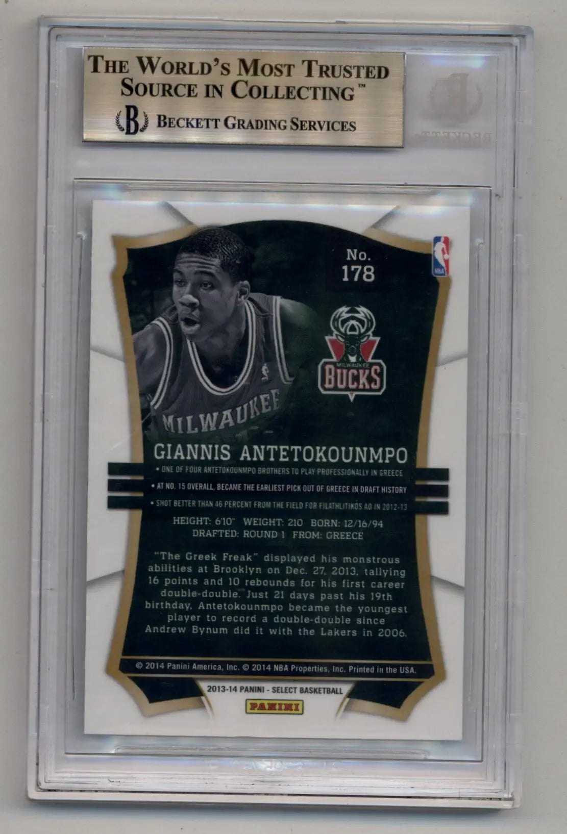 Giannis Antetokounmpo Select Rookie graded card in protective case, Gem Mint 9.5