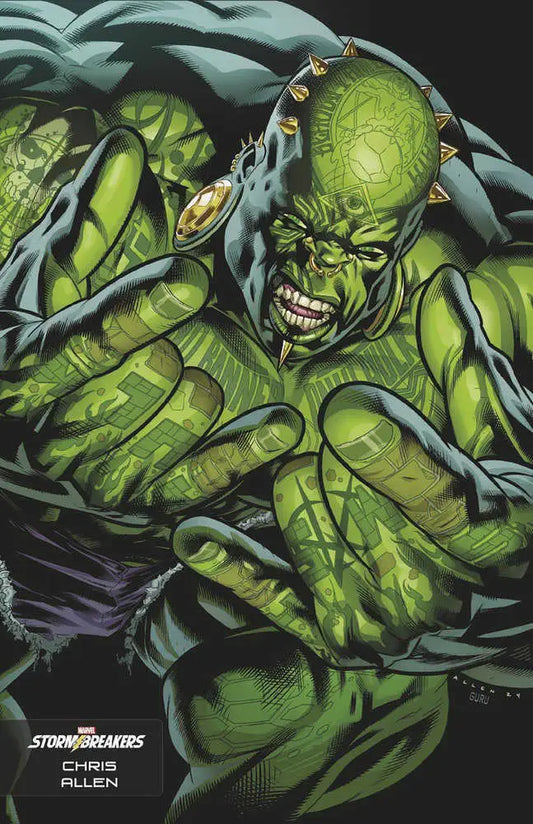 Muscular green monster with grin bursting through fabric in Giant-Size Hulk #1 trading card