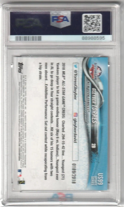 Back side of PSA-graded GLEYBER TORRES trading card with certification info and QR code