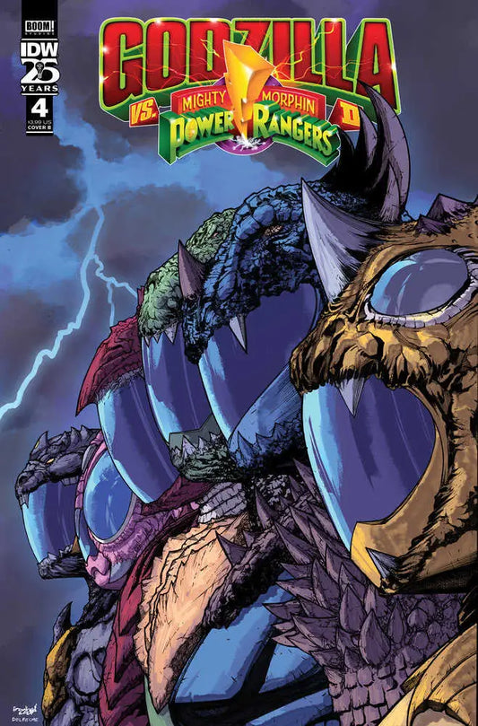 Godzilla battles a Mighty Morphin Power Ranger villain on this comic book cover