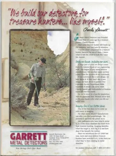 Metal detector advertisement in Gold Prospector March-April 1998 magazine issue