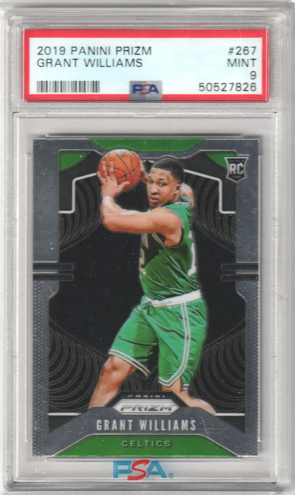 PSA-graded Grant Williams 2019 Panini Prizm RC Rookie card in Celtics green uniform