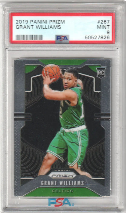 PSA-graded Grant Williams 2019 Panini Prizm RC Rookie card in Celtics green uniform