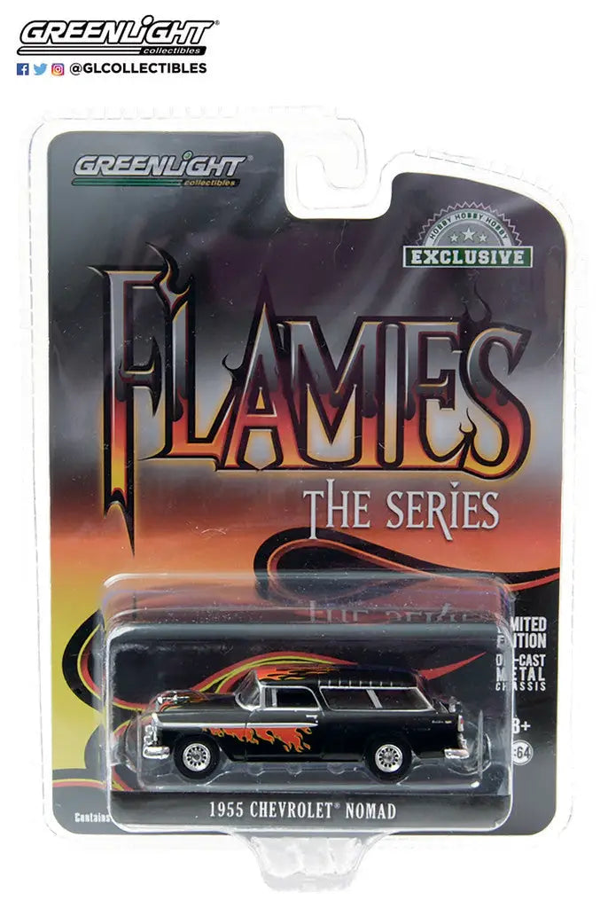 Die-cast 1955 Chevrolet Nomad Hobby Exclusive in Flames: The Series packaging by Greenlight