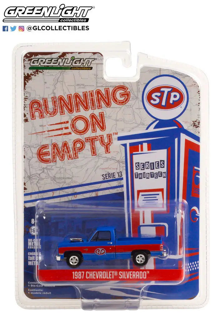 Packaged die-cast model of a 1987 Chevrolet Silverado STP from Running Empty series