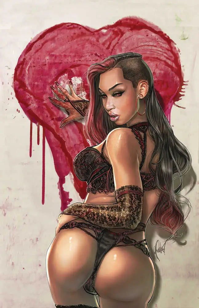 Artistic illustration of a woman in lingerie with dripping red heart for Grimm Fairy Tales