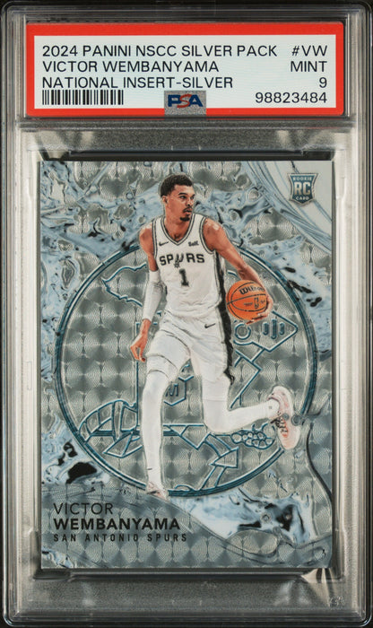 PSA-graded 2024 Panini National Silver Pack Insert featuring San Antonio Spurs player Victor Wembanyama