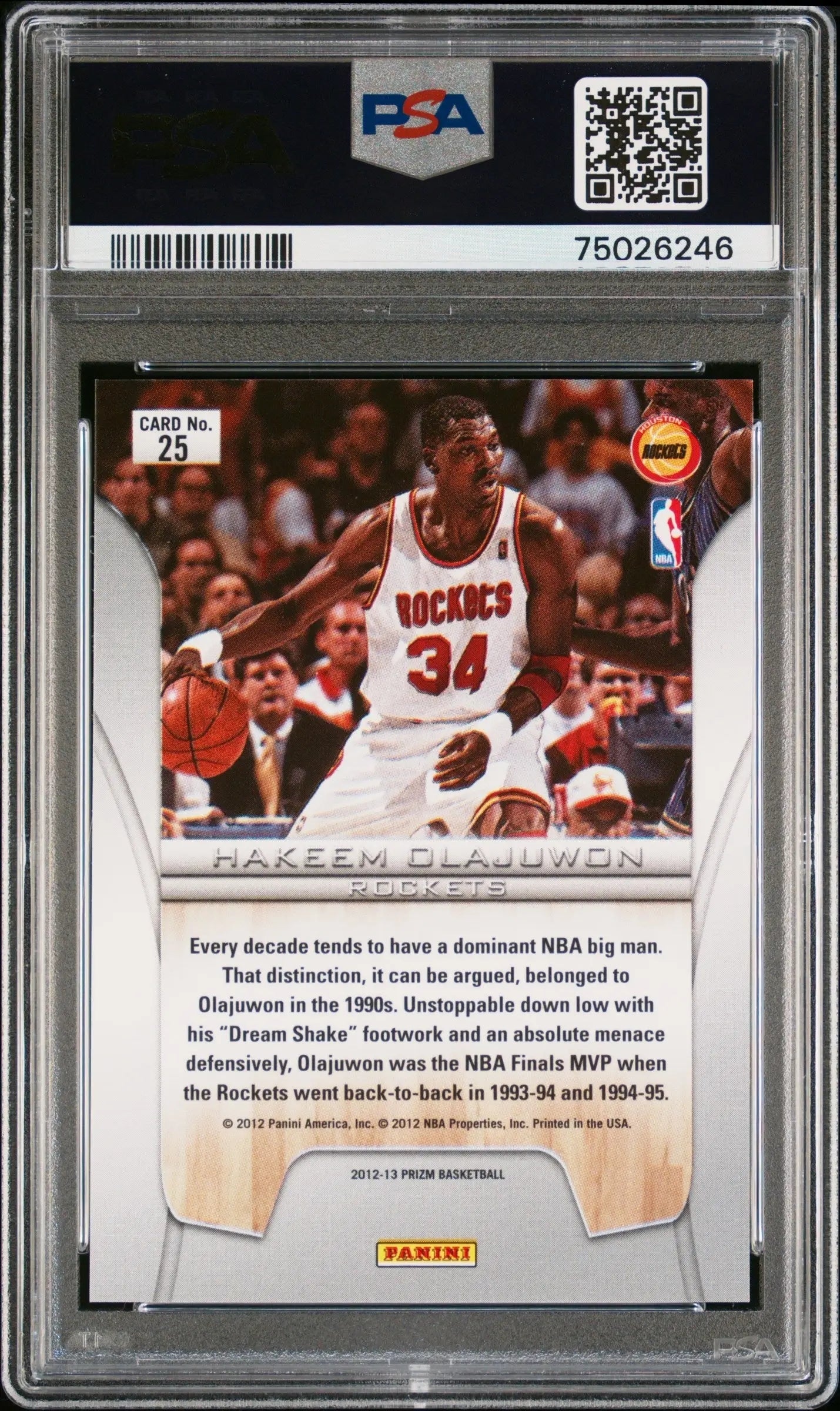 Hakeem Olajuwon 2012 Panini Prizm Finalists Green Prizm PSA 9 Mint basketball card