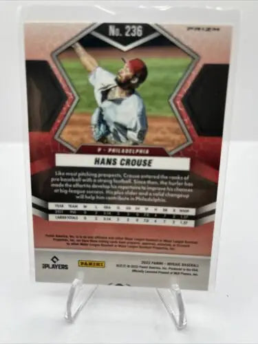 Hans Crouse 2022 Mosaic Pink Camo Prizm Rookie Card for Philadelphia Phillies