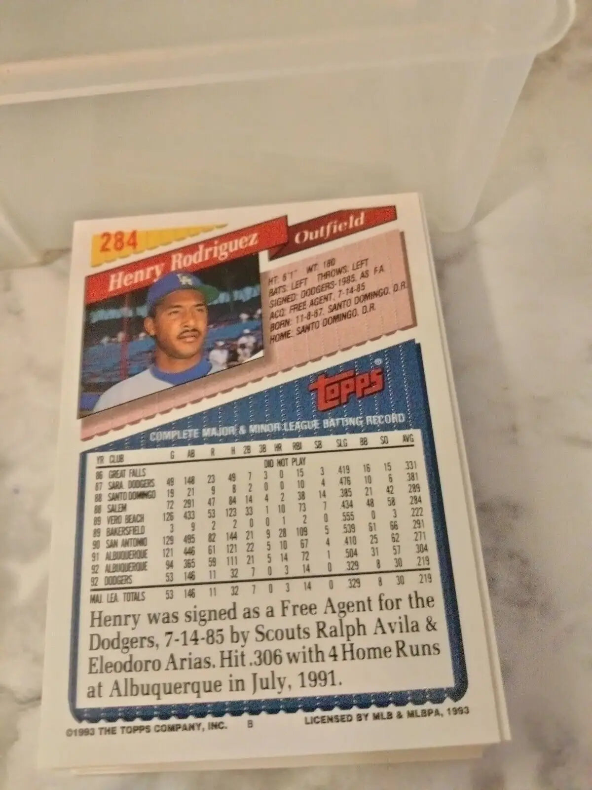 Henry Rodriguez 1993 Topps #284 Los Angeles Dodgers baseball card for collectors