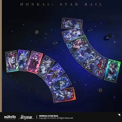 Curved glowing character cards from Honkai Star Rail in Fable of the Stars Holographic Box