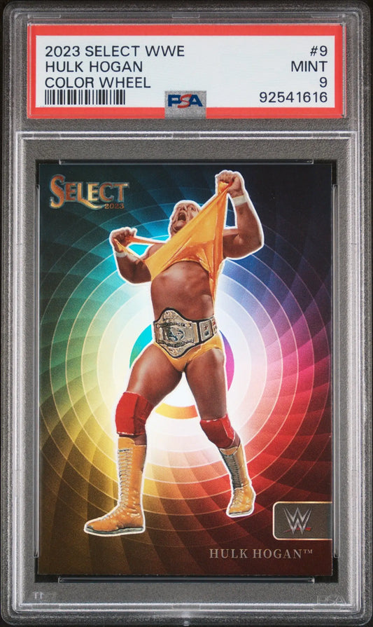 PSA-graded 2023 Select WWE Hulk Hogan trading card with color wheel design