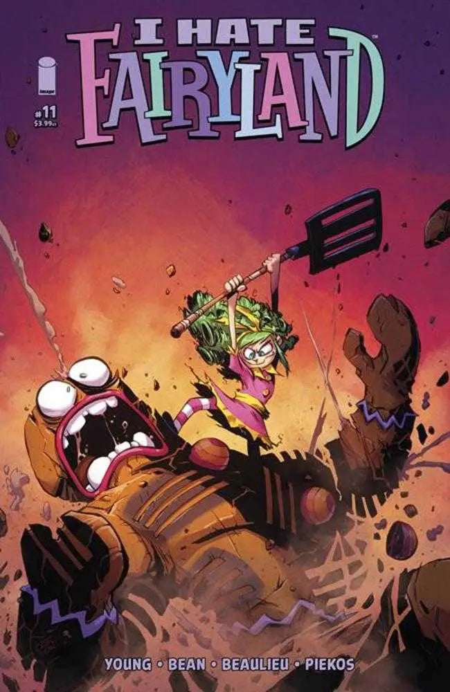 Comic book cover for I Hate Fairyland with character, spatula, and giant creature