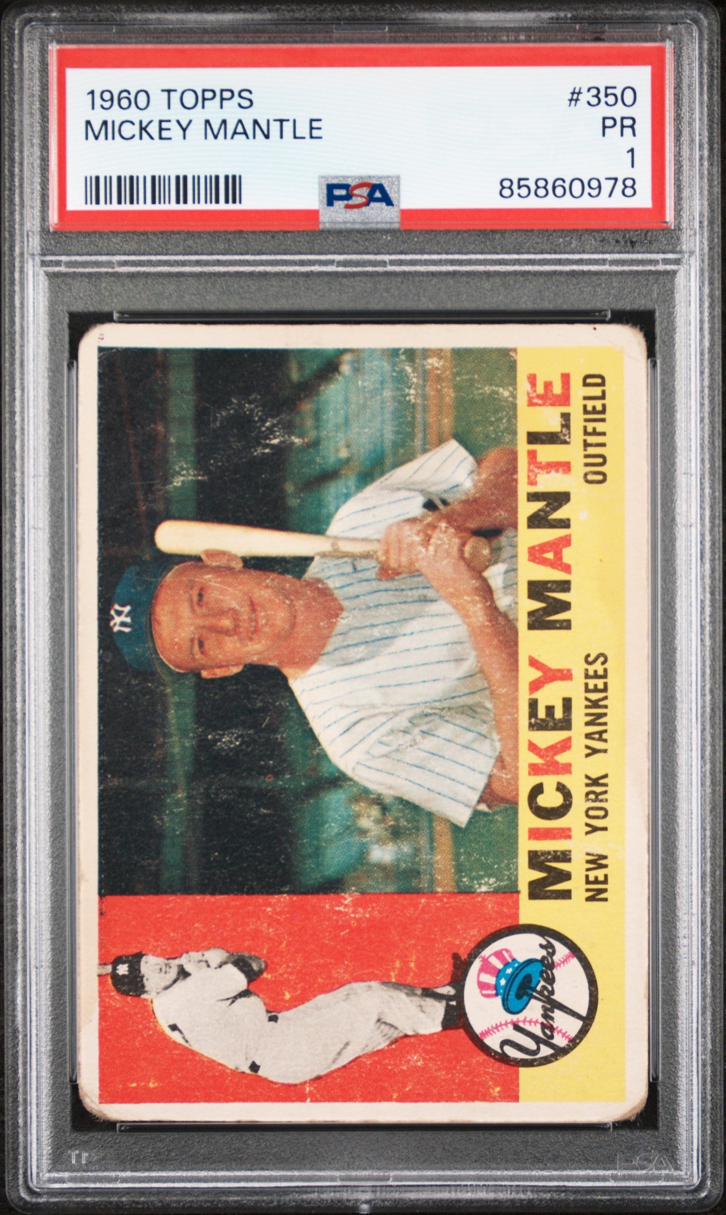 Mickey Mantle 1960 Topps #350 baseball card graded PSA 1 in protective holder