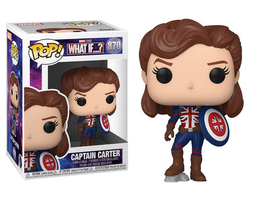 Funko Pop figure of Captain Carter holding a Union Jack shield from Marvel’s What If series