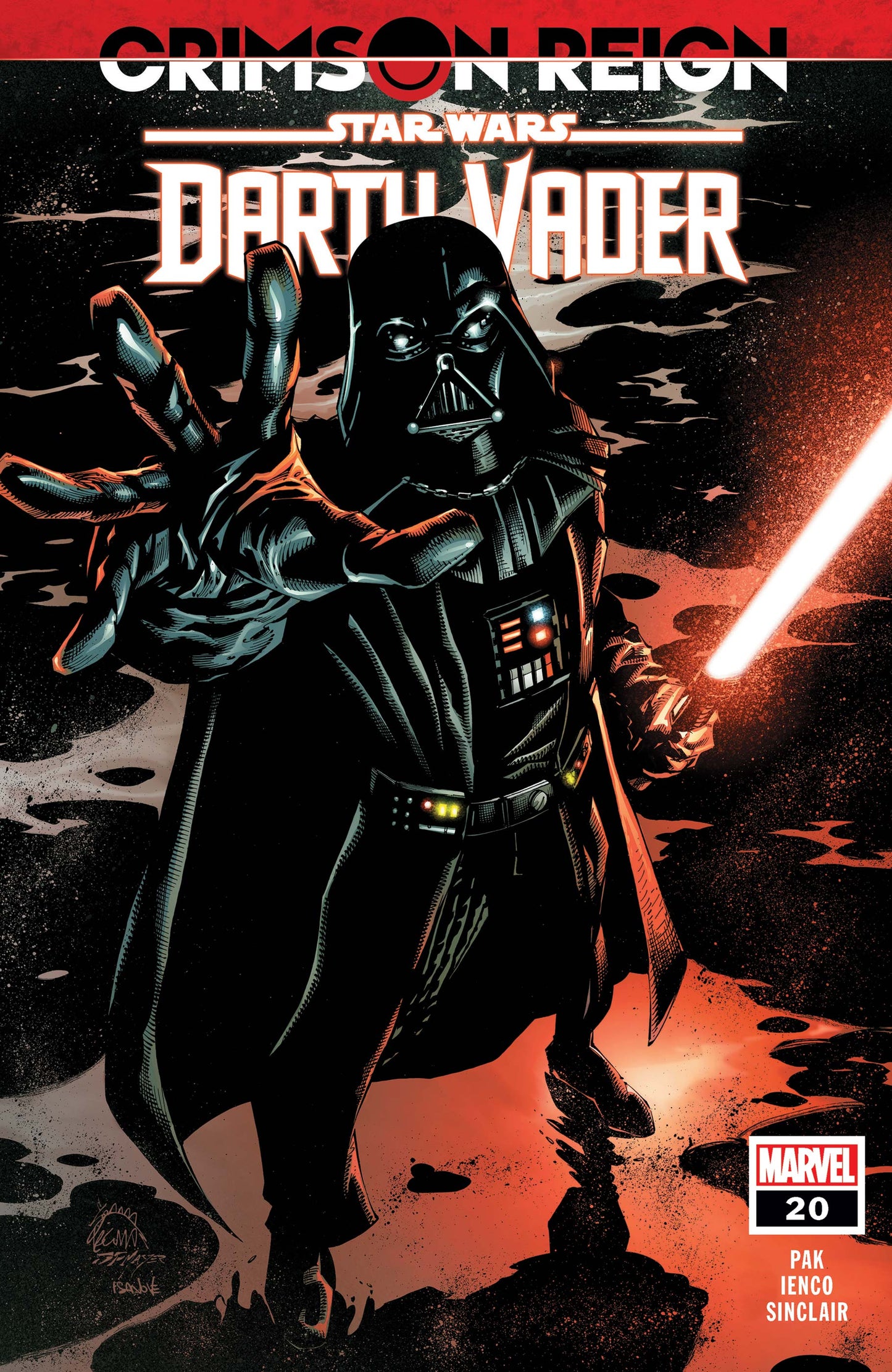 Darth Vader wielding a red lightsaber in Marvel Comics Crimson Reign Star Wars art