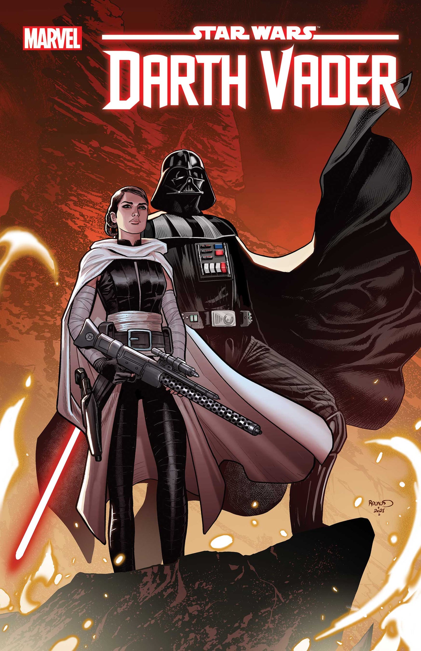 Marvel Comics cover art of Star Wars Darth Vader in Crimson Reign with billowing cape