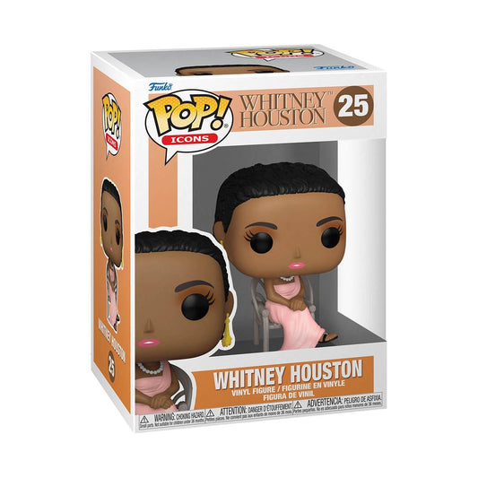 Whitney Houston Funko Pop vinyl figure in debut outfit with pink dress and gold earrings