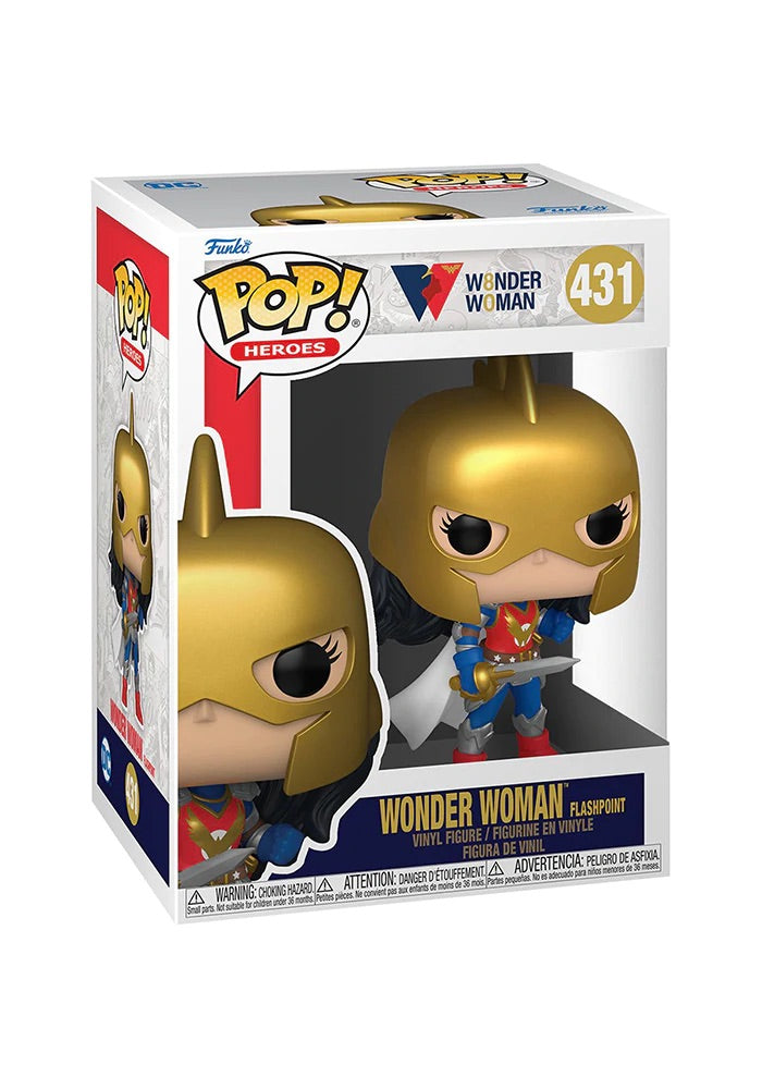 Funko Pop Wonder Woman 80 figure in metallic gold helmet and classic costume