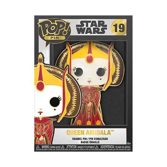 Queen Amidala Funko Pop pin in stylish red and gold enamel design